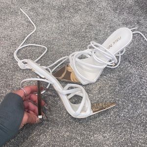 White Lace up heels